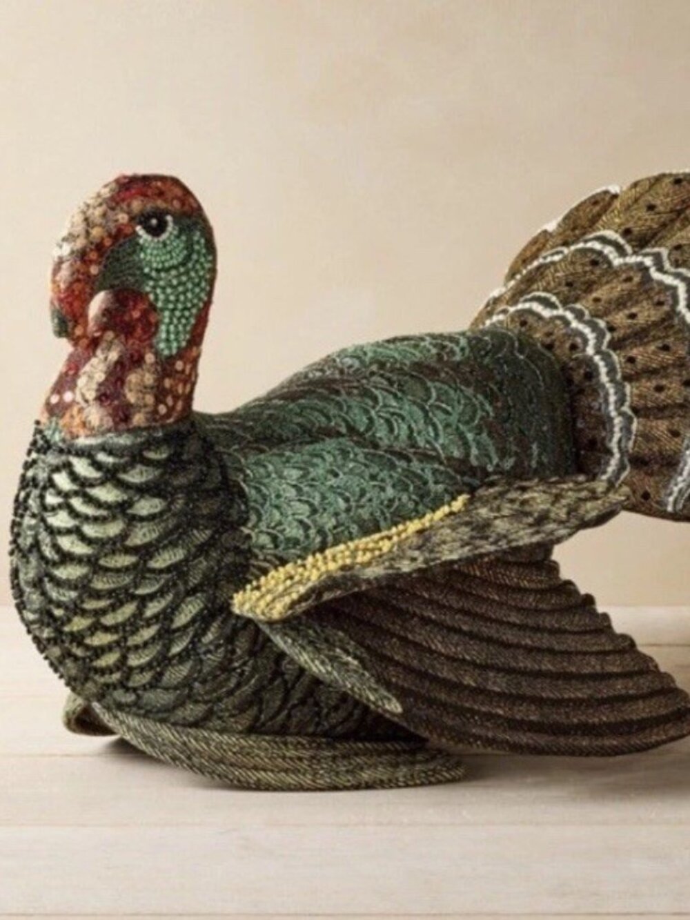John Derian Target Beaded Fall Turkey Shaped Pillow Thanksgiving Decor 16x15